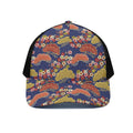 Japanese Cherry Blossom Pattern Print Black Mesh Trucker Hat
