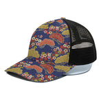 Japanese Cherry Blossom Pattern Print Black Mesh Trucker Cap