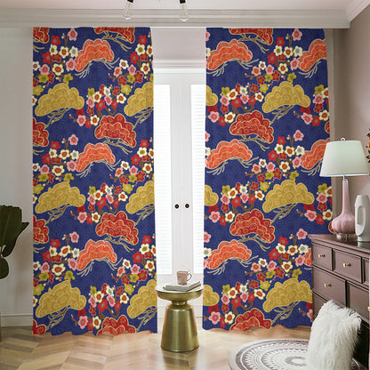 Japanese Cherry Blossom Pattern Print Blackout Pencil Pleat Curtains