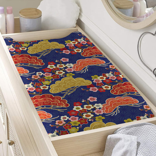 Japanese Cherry Blossom Pattern Print Changing Pad Cover