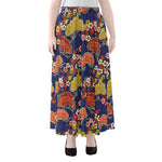 Japanese Cherry Blossom Pattern Print Chiffon Maxi Skirt