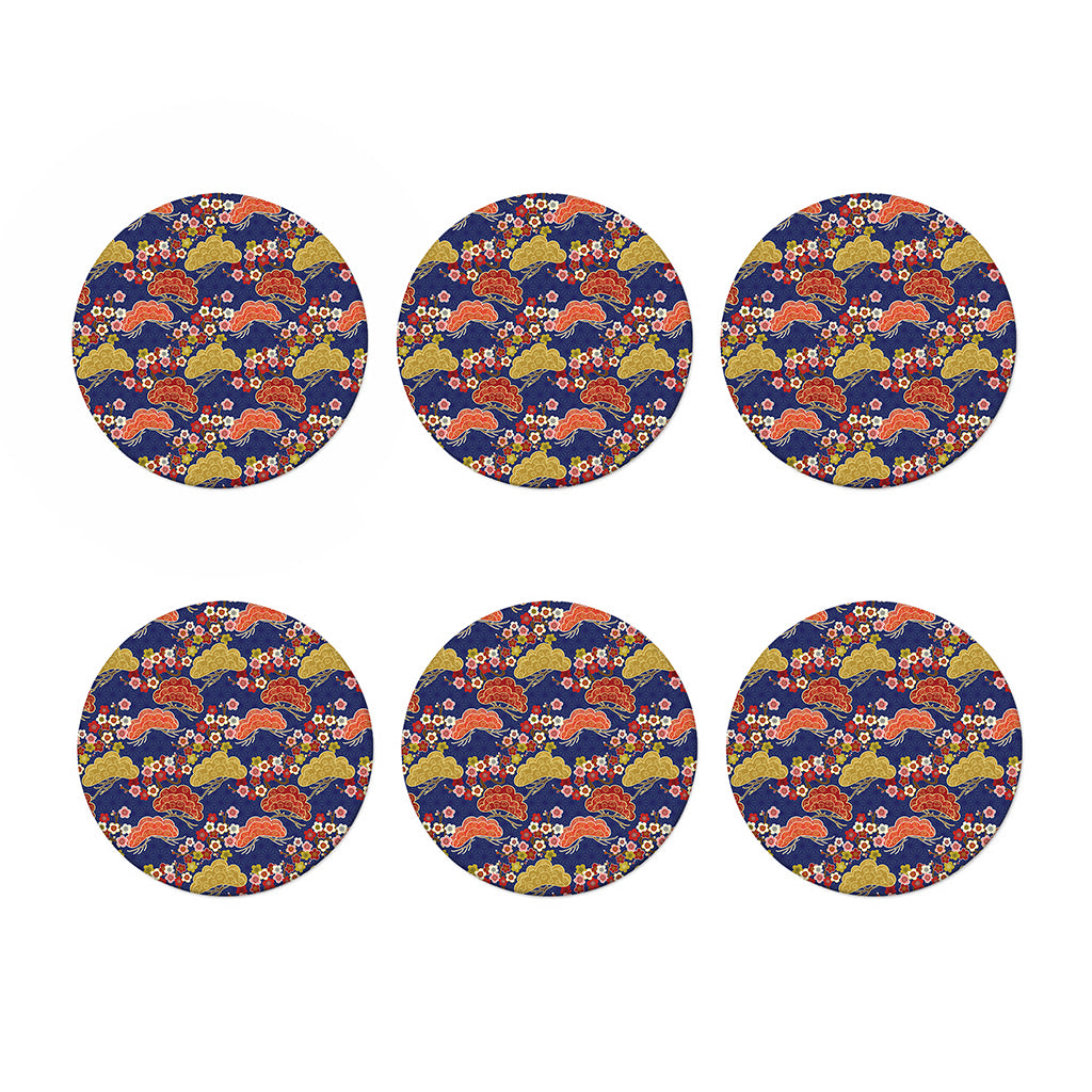 Japanese Cherry Blossom Pattern Print Coaster Set