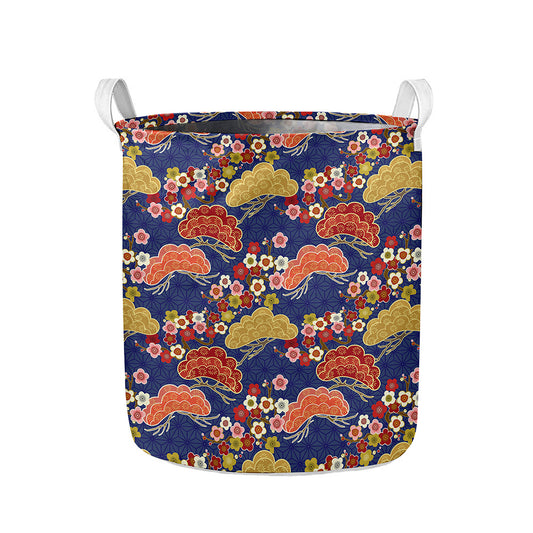 Japanese Cherry Blossom Pattern Print Collapsible Laundry Basket