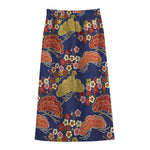 Japanese Cherry Blossom Pattern Print Cotton Front Slit Maxi Skirt