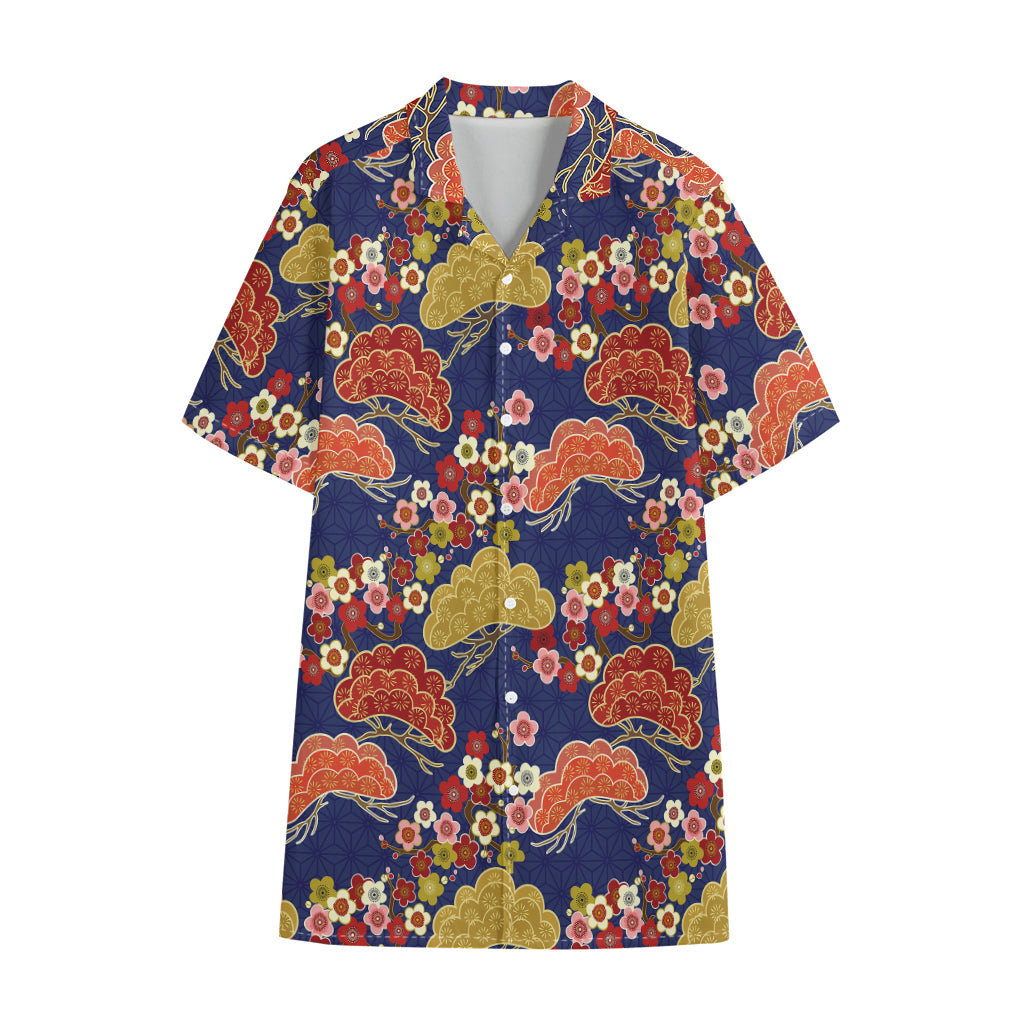 Japanese Cherry Blossom Pattern Print Cotton Hawaiian Shirt
