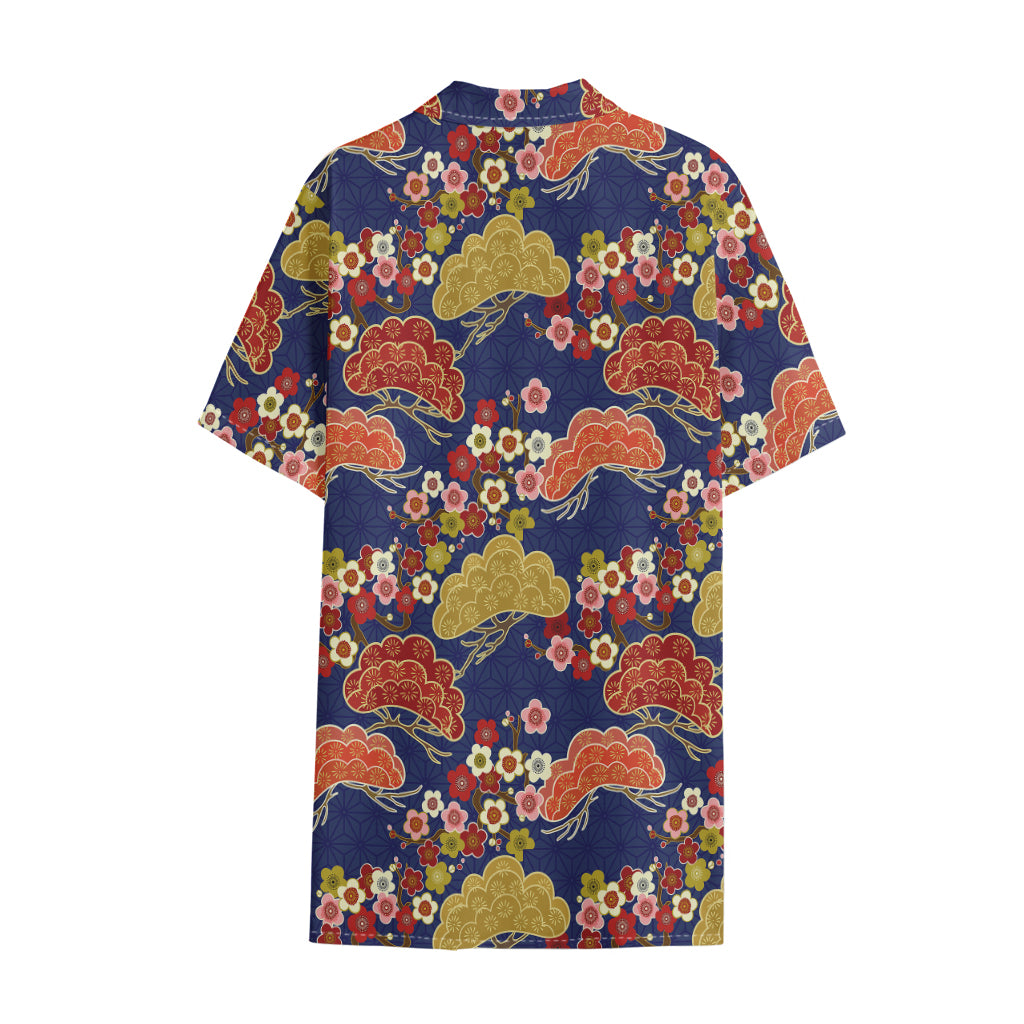 Japanese Cherry Blossom Pattern Print Cotton Hawaiian Shirt