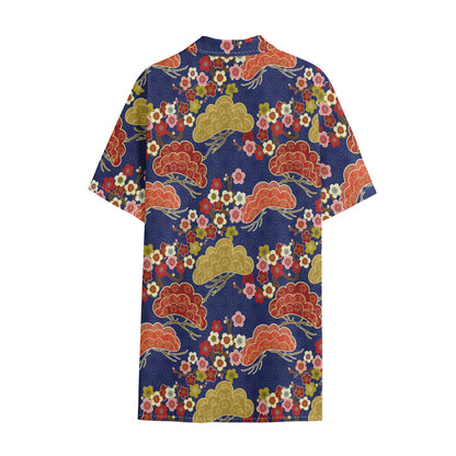 Japanese Cherry Blossom Pattern Print Cotton Hawaiian Shirt