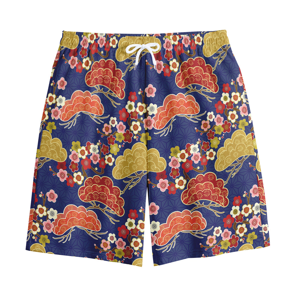 Japanese Cherry Blossom Pattern Print Cotton Shorts