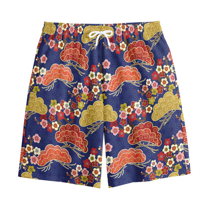 Japanese Cherry Blossom Pattern Print Cotton Shorts