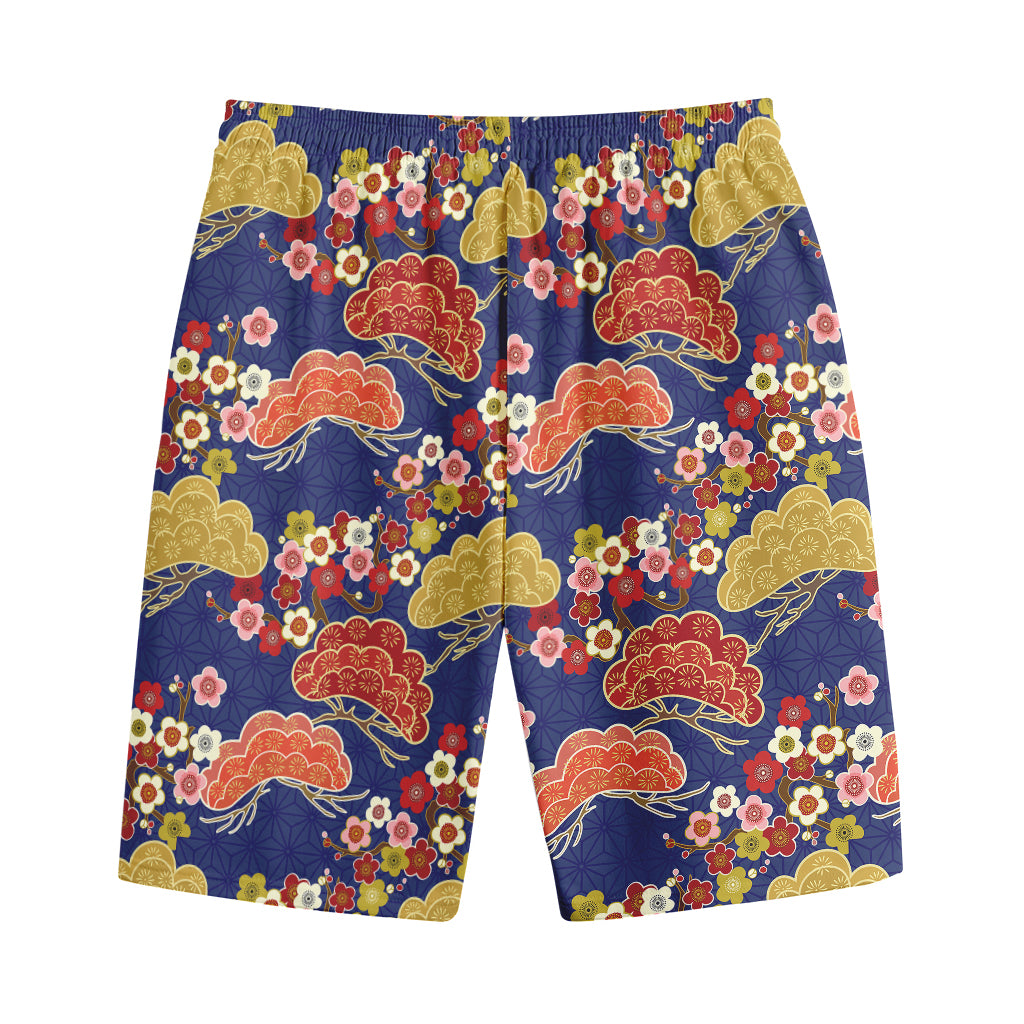 Japanese Cherry Blossom Pattern Print Cotton Shorts