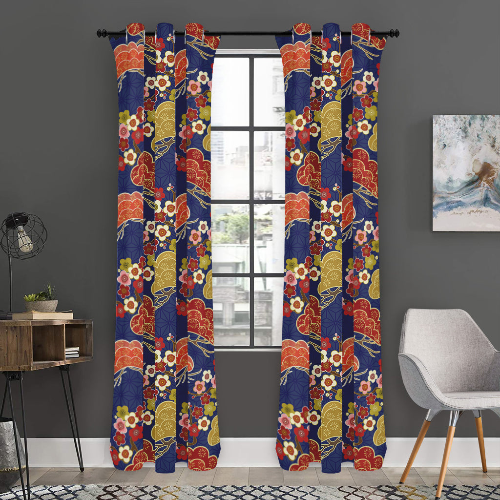 Japanese Cherry Blossom Pattern Print Curtain