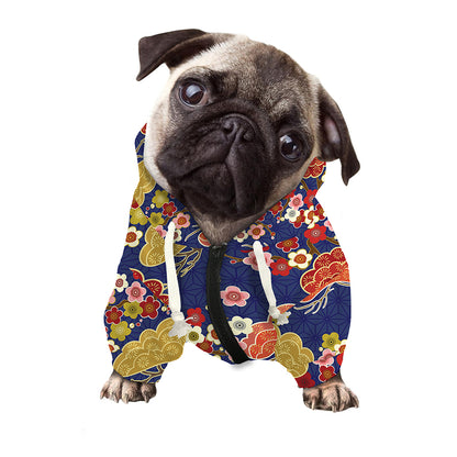 Japanese Cherry Blossom Pattern Print Dog Zip Up Hoodie