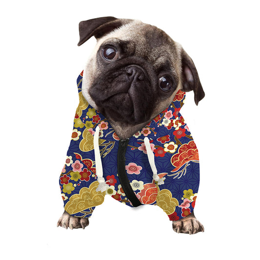 Japanese Cherry Blossom Pattern Print Dog Zip Up Hoodie
