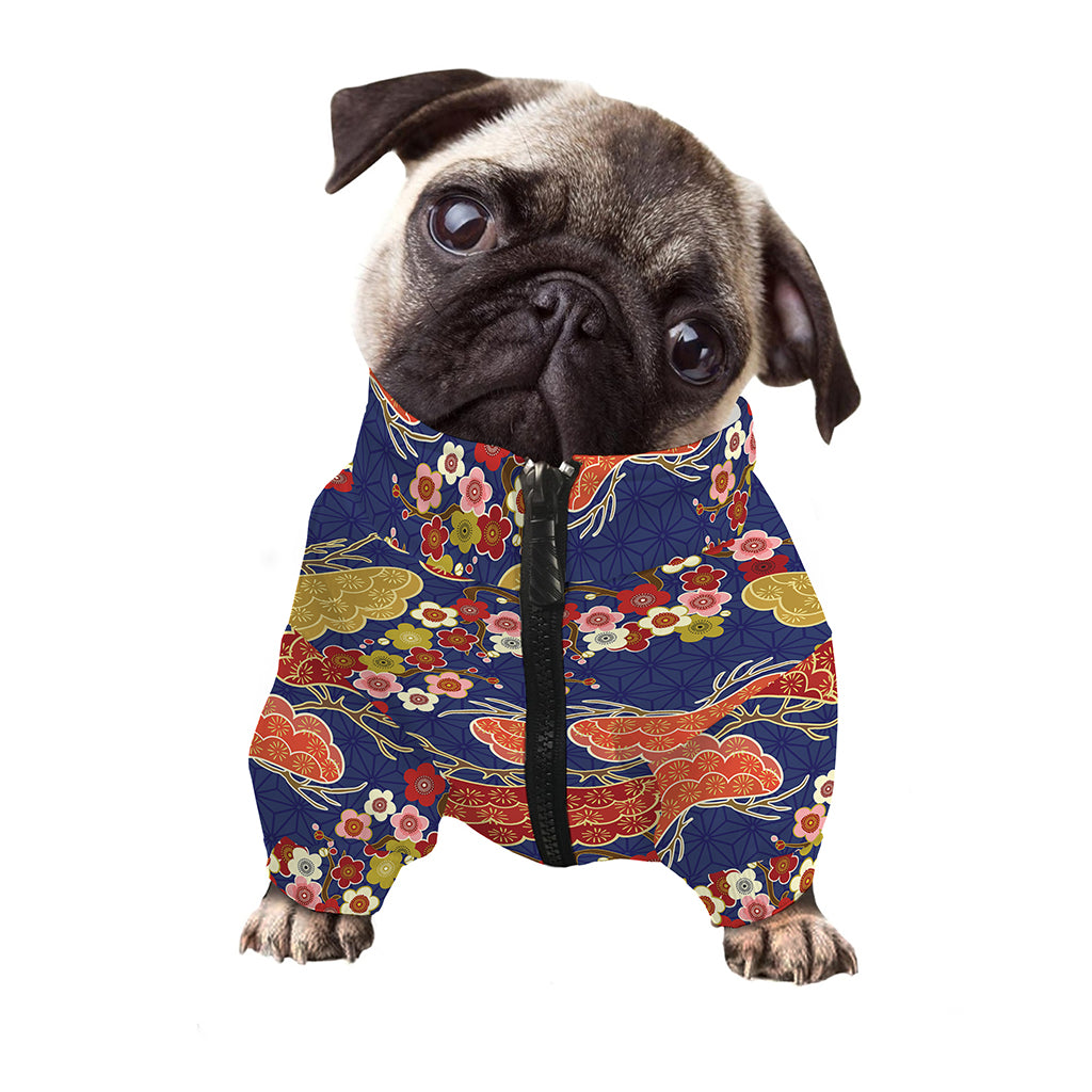 Japanese Cherry Blossom Pattern Print Dog Zip Up Jacket