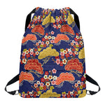Japanese Cherry Blossom Pattern Print Drawstring Backpack