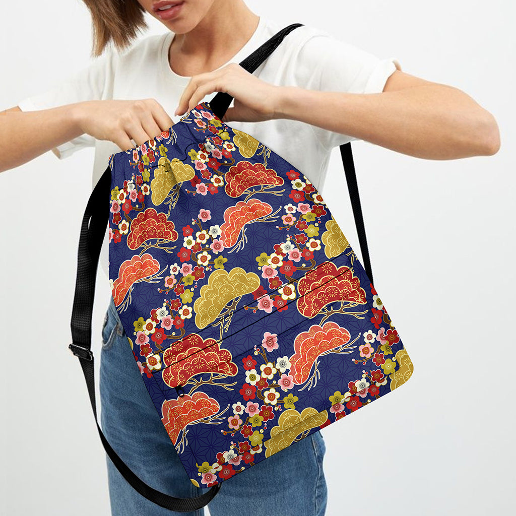 Japanese Cherry Blossom Pattern Print Drawstring Backpack