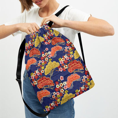 Japanese Cherry Blossom Pattern Print Drawstring Backpack