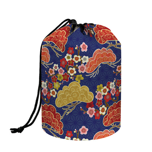 Japanese Cherry Blossom Pattern Print Drawstring Makeup Bag
