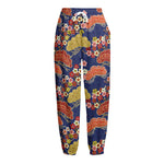 Japanese Cherry Blossom Pattern Print Fleece Lined Knit Pants