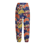 Japanese Cherry Blossom Pattern Print Fleece Lined Knit Pants