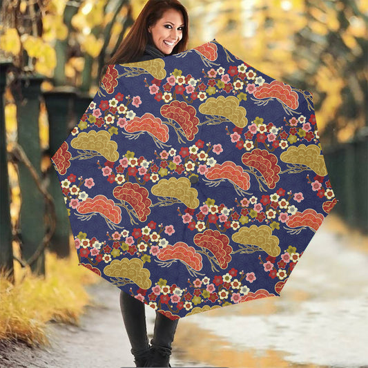 Japanese Cherry Blossom Pattern Print Foldable Umbrella