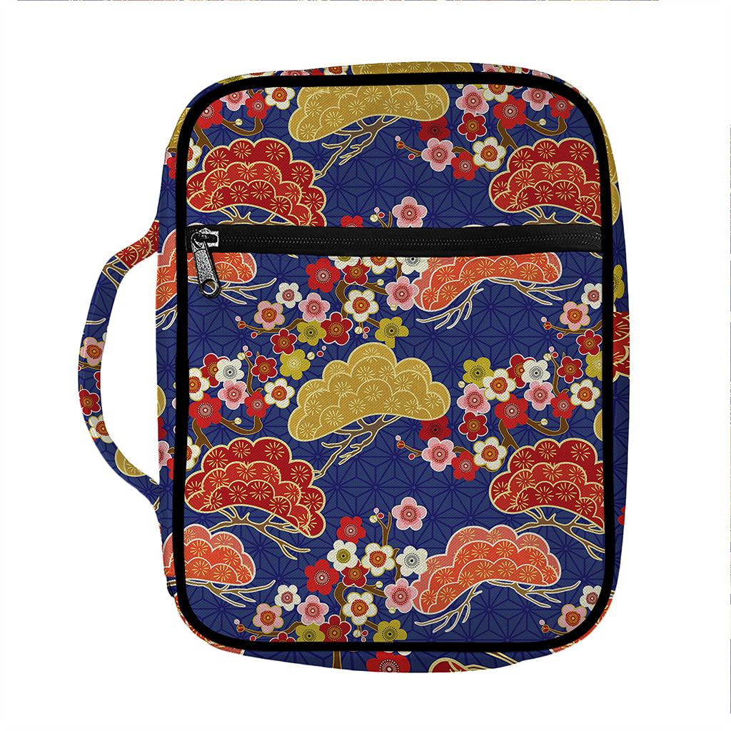 Japanese Cherry Blossom Pattern Print Front Pocket Bible Bag