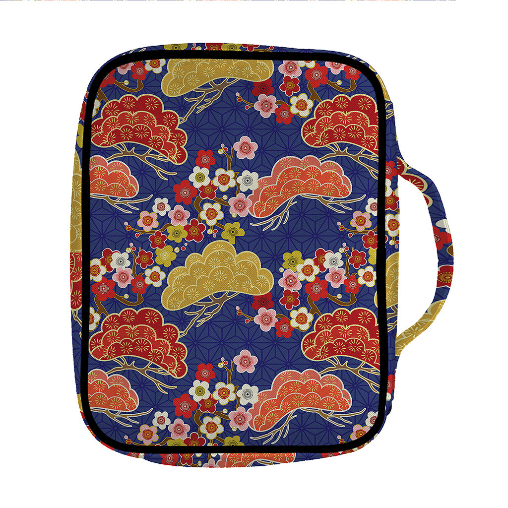 Japanese Cherry Blossom Pattern Print Front Pocket Bible Bag