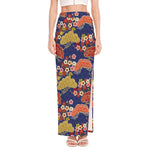 Japanese Cherry Blossom Pattern Print High Slit Maxi Skirt