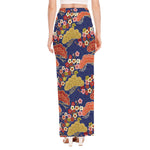 Japanese Cherry Blossom Pattern Print High Slit Maxi Skirt