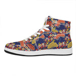 Japanese Cherry Blossom Pattern Print High Top Leather Sneakers