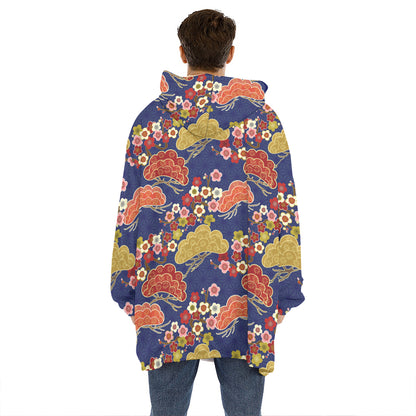 Japanese Cherry Blossom Pattern Print Hoodie Blanket