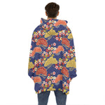 Japanese Cherry Blossom Pattern Print Hoodie Blanket