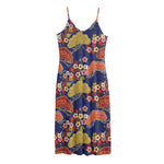 Japanese Cherry Blossom Pattern Print Jersey Midi Cami Dress