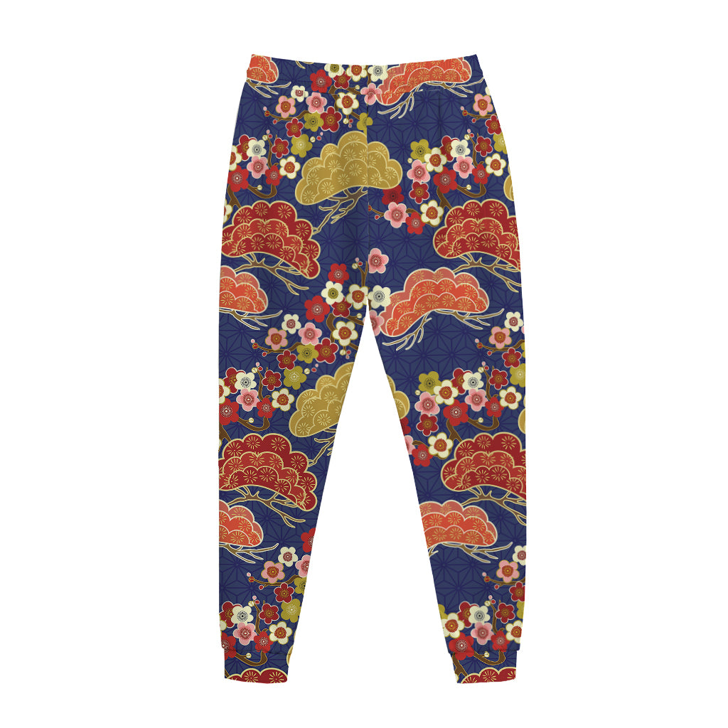 Japanese Cherry Blossom Pattern Print Jogger Pants