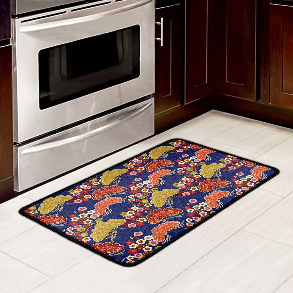 Japanese Cherry Blossom Pattern Print Kitchen Mat