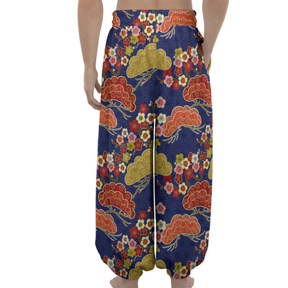 Japanese Cherry Blossom Pattern Print Lantern Pants