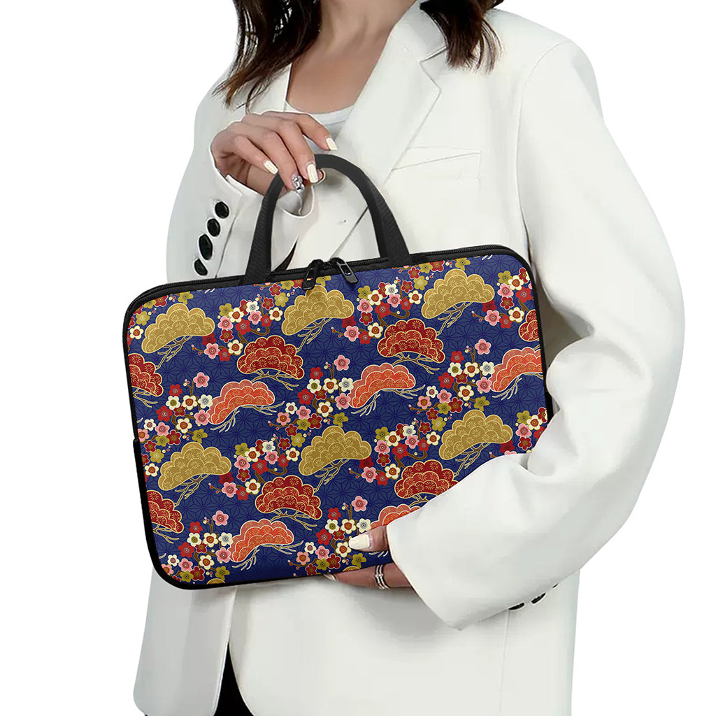 Japanese Cherry Blossom Pattern Print Laptop Sleeve With Handle
