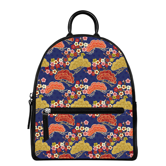 Japanese Cherry Blossom Pattern Print Leather Backpack