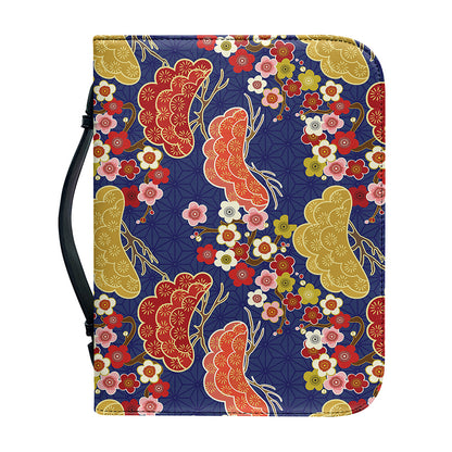 Japanese Cherry Blossom Pattern Print Leather Bible Cover