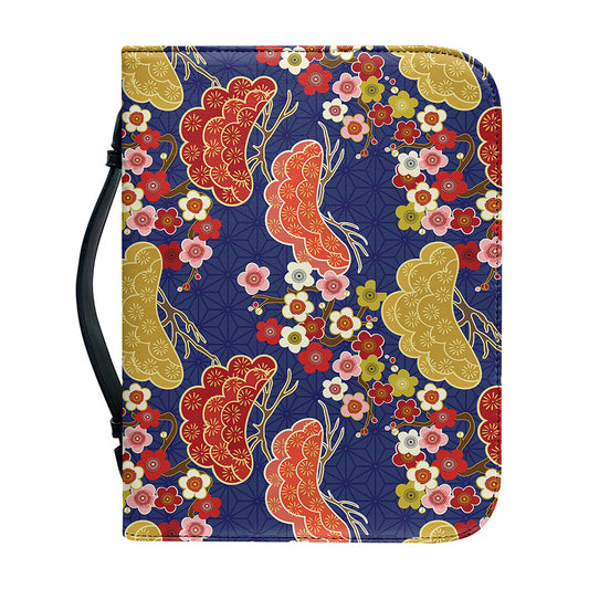 Japanese Cherry Blossom Pattern Print Leather Bible Cover