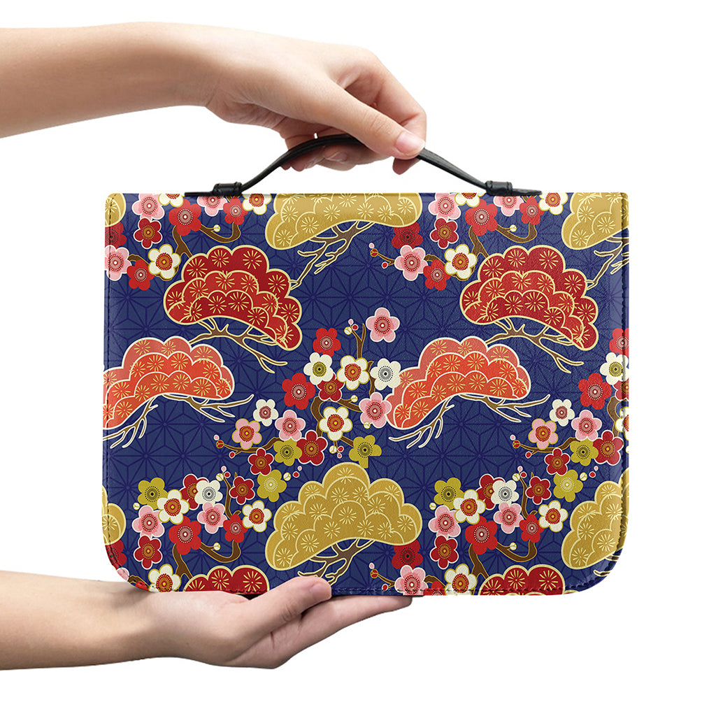 Japanese Cherry Blossom Pattern Print Leather Bible Cover