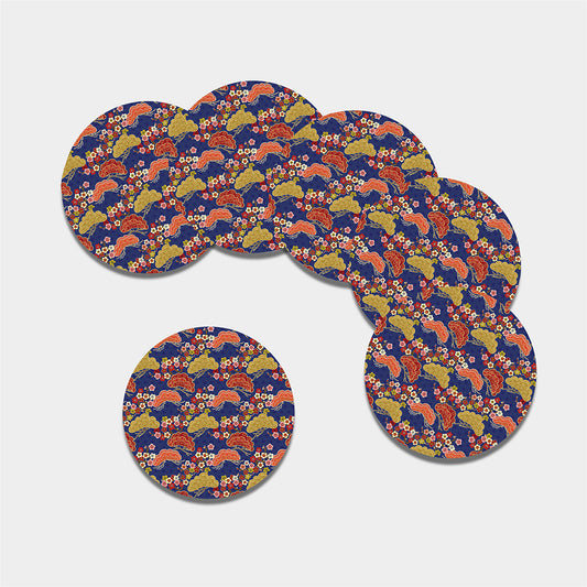 Japanese Cherry Blossom Pattern Print Leather Coaster Set