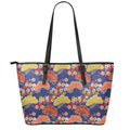 Japanese Cherry Blossom Pattern Print Leather Tote Bag With Zipper