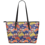 Japanese Cherry Blossom Pattern Print Leather Tote Bag