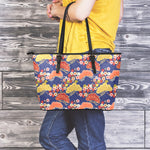 Japanese Cherry Blossom Pattern Print Leather Tote Bag