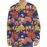 Japanese Cherry Blossom Pattern Print Long Sleeve Baseball Jersey