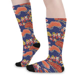 Japanese Cherry Blossom Pattern Print Long Socks