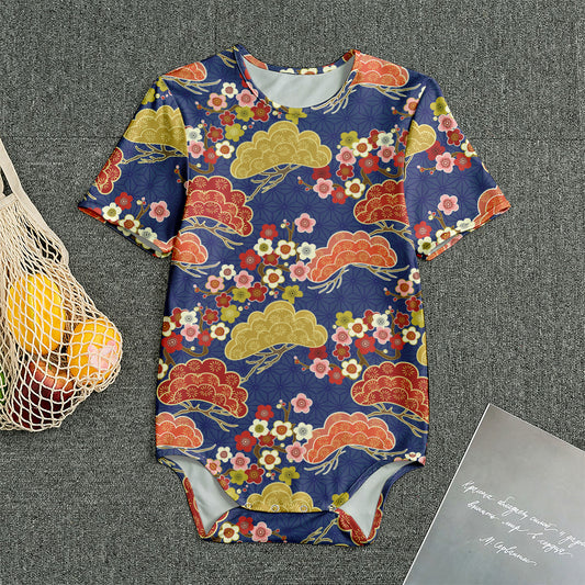 Japanese Cherry Blossom Pattern Print Men's Bodysuit