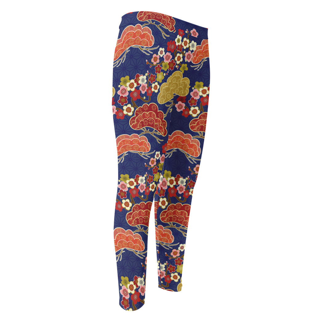 Japanese Cherry Blossom Pattern Print Men's Compression Pants