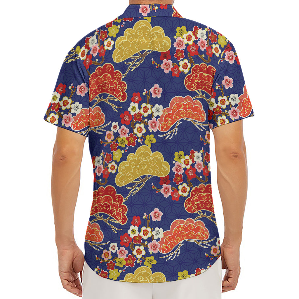 Japanese Cherry Blossom Pattern Print Men's Deep V-Neck Shirt